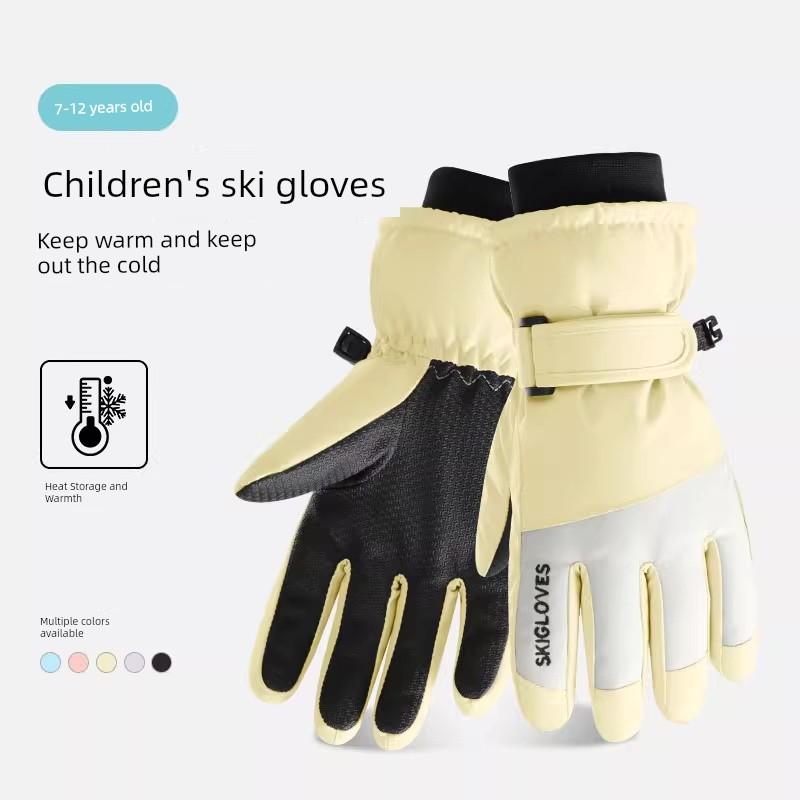 Children's Ski Gloves for Winter Snow Play, Waterproof, Fleece-Lined, Thickened, Warm, for Boys and Girls, Suitable for Elementary School Students
