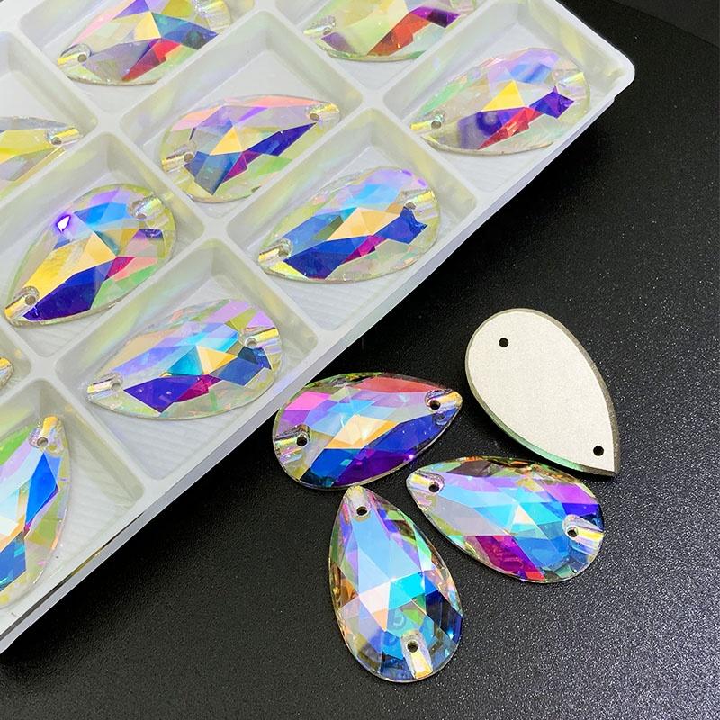 Gemstones Beads Sew On Rhinestone Glass Drop 10.5*18mm Ab Crystal