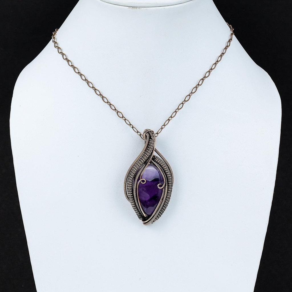 Amethyst-Edelstein-Schmuck, reiner Kupferdraht, umwickelt, handgefertigter Anhänger als Geschenk