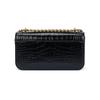 Tory Burch Eleanor Solid Double T Logo Crocodile Pattern Flap Chain Leather Handbag Women Handbags Black Gold 152261-890