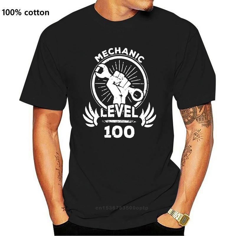 

Level 100 Mechanic Men T Shirts Car Fix Engineer Funny Tee Shirt Short Sleeve Crew Neck T-Shirts Pure Cotton Plus Size Clothes 3XL чорний