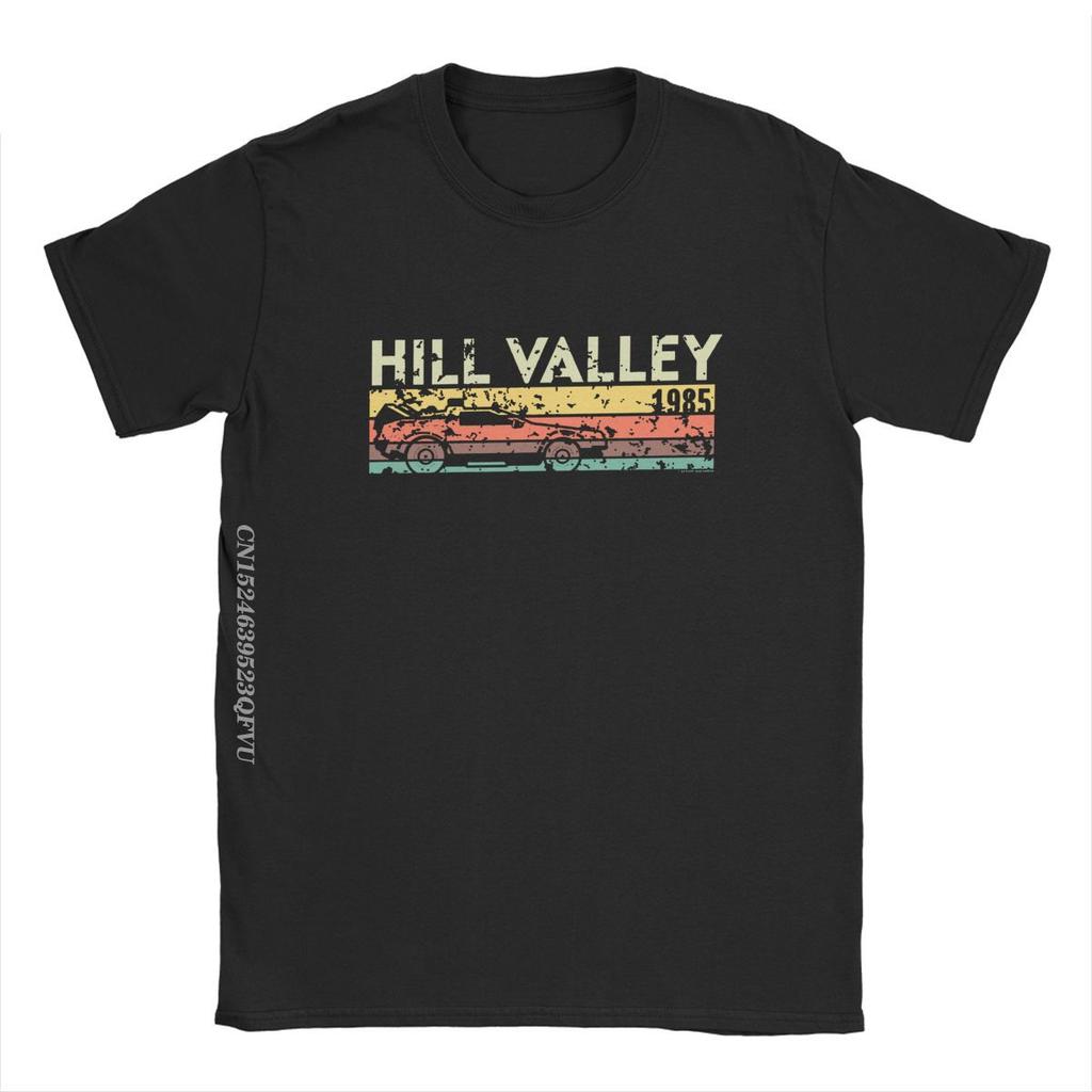Hill Valley 1985 Tee Shirt Men Tops T Shirts Doc Brown Marty Delorean Time Travel Movie BTTF Tees Plus Size