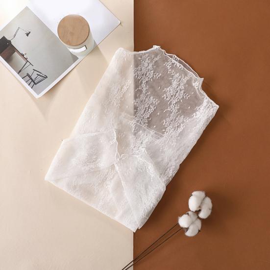 Women Lace Shirt Half High Collar Long Sleeve See-through Embroidery Lace Flower Pattern Tops Sexy Bottom Tops