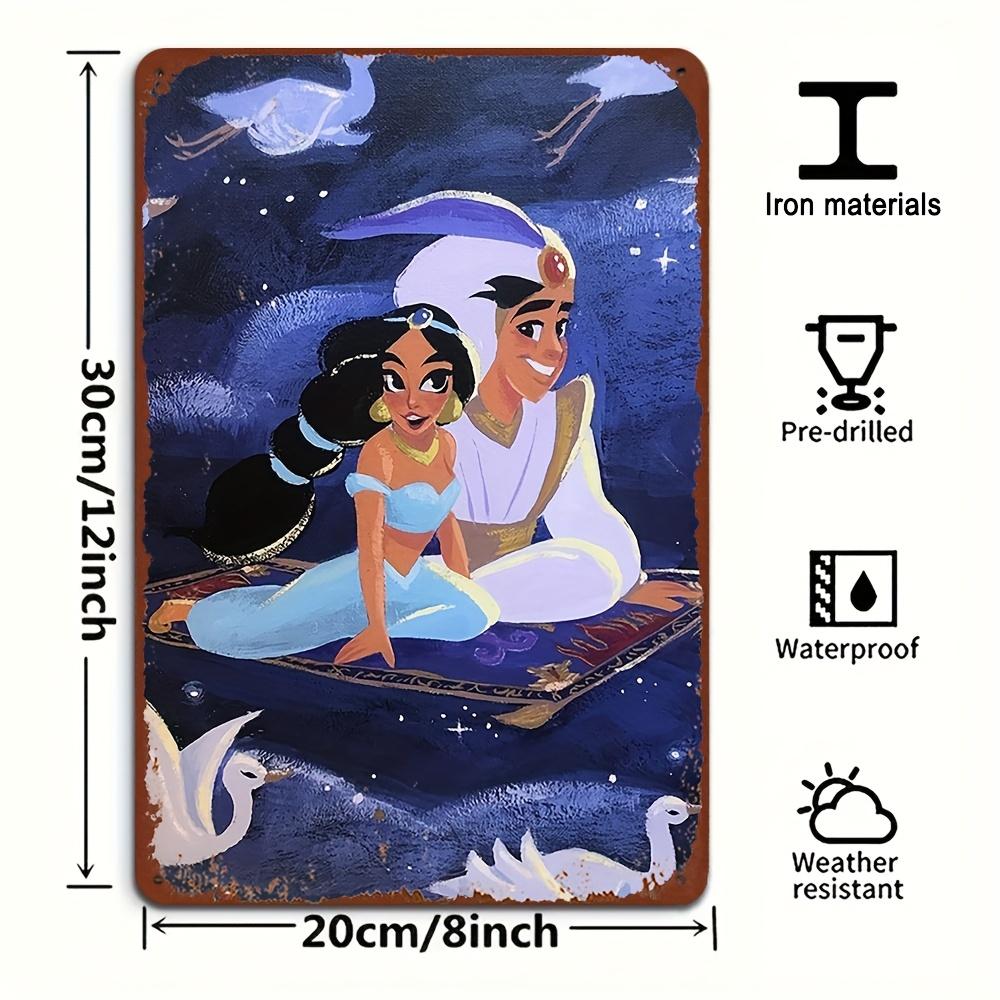 Authorized Disney 1pc Metal Tin Sign Wall Art, Aladdin&Princess Jasmine&Genie Themed Exquisite Pattern Tin Painting, Decor Offic