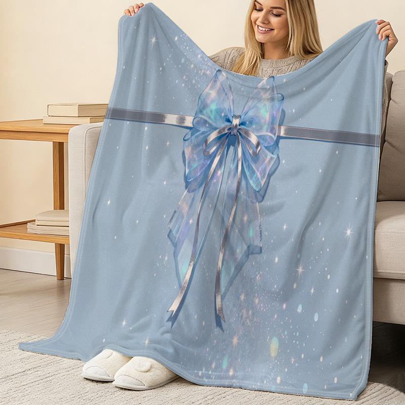 No-Shed Fuzzy Flannel Blanket - Dreamy Bow Design, Soft Warm Cozy Throw for Halloween & Christmas, Perfect for Couch, Bedroom, Living Room