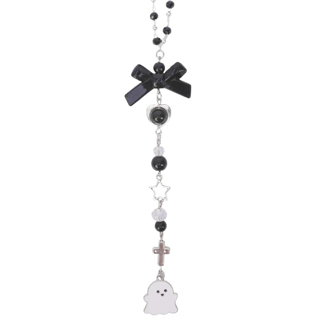 Halloween Car Rearview Mirror Charm - Y2K Gothic Skull Bat Pendant Beaded Hanging Charms, Dark Fantasy Witch Style Cars Decor, Interior Ornament Gift
