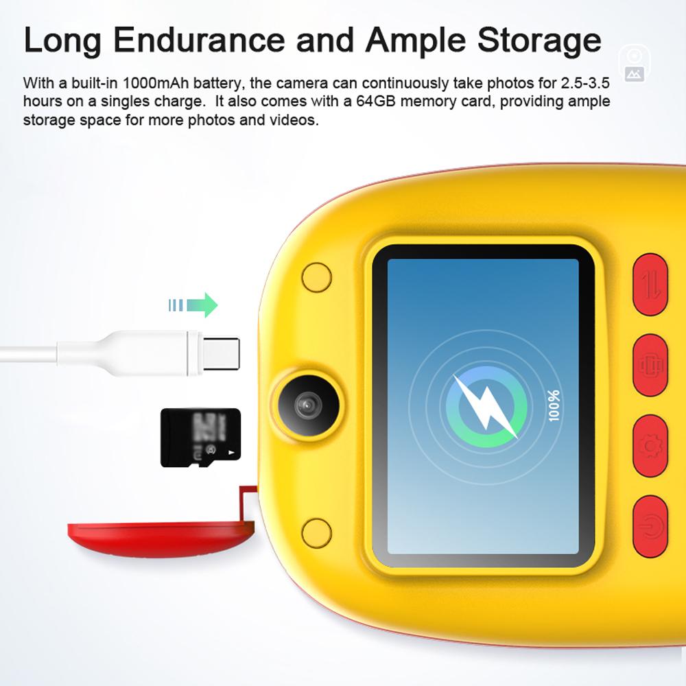 Instant Print Camera for Kids 1080P Resolution Portable Inkless Thermal Printing 26MP Digital Video