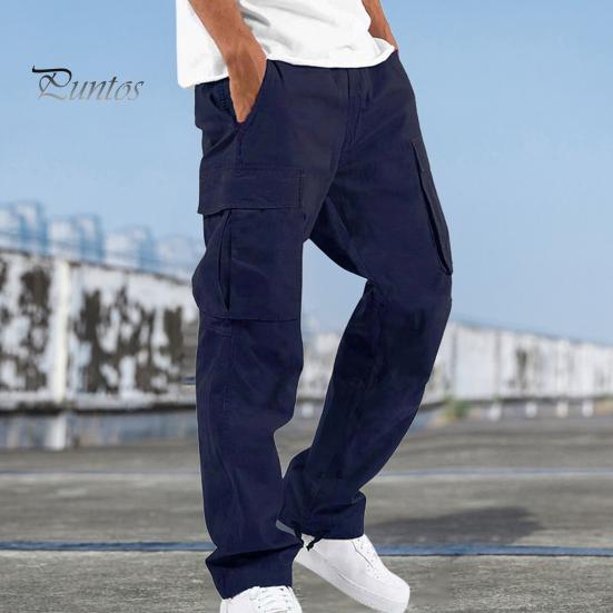 Erkek Kargo Pantolon Çok Cepli Bağcıklı Elastik Bel Ayarlanabilir Bacak Büyük Beden Bol Düz Renk Spor Salonu Açık Hava Uzun Harem Pantolon