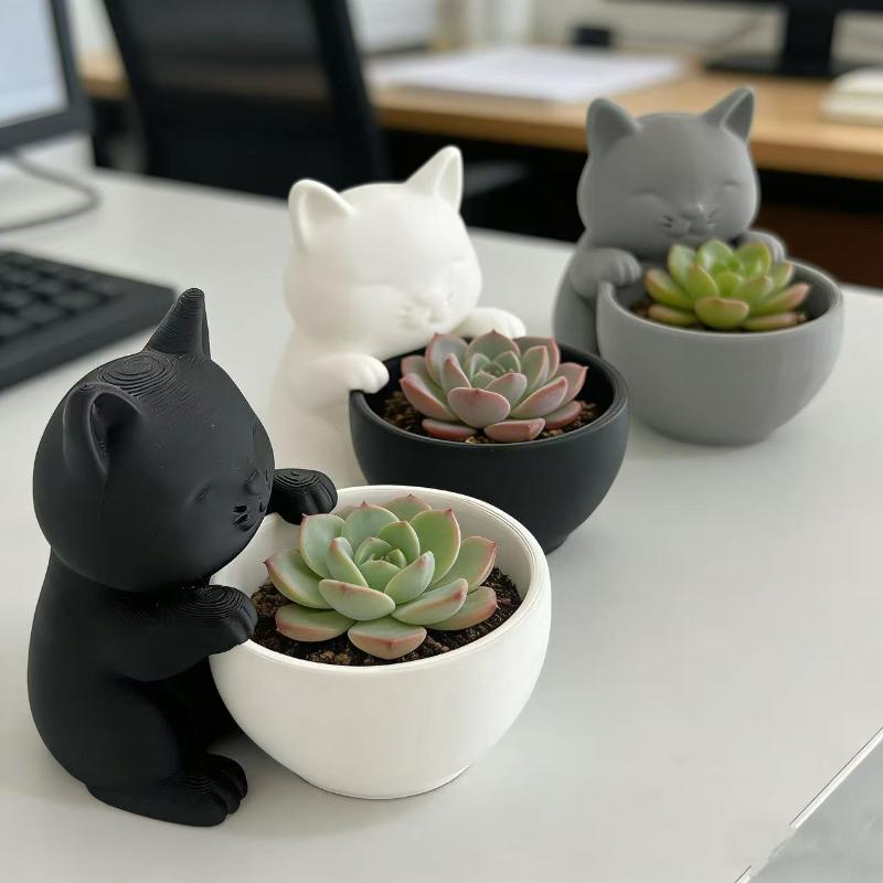 Kattformad Kruka Med Dräneringshål Unikt Designad För Suckulenter Små Blommor Och Kaktusar Sovrum Kontor Skrivbordsdekoration