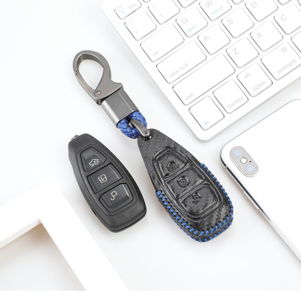 Jingyuqin Carbon Leather Car Key Case Cover for Ford Fiesta Focus Mondeo Ecosport Kuga Focus Procted Smart Key