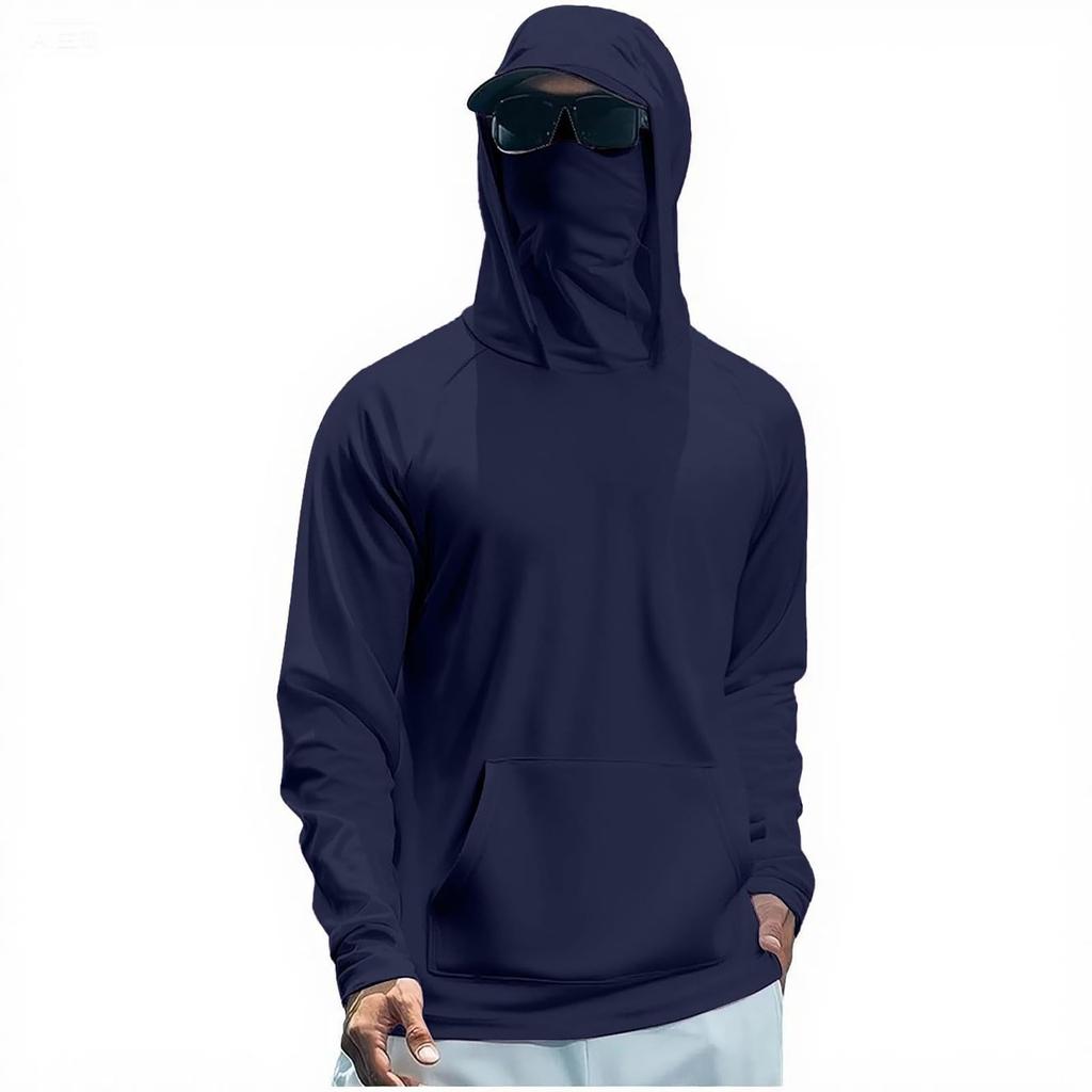 Lightweight Long Sleeve Hooded Shirt with Integrated Face Cover Sun Loose Fit Guard Pullover Top for Outdoor Activities