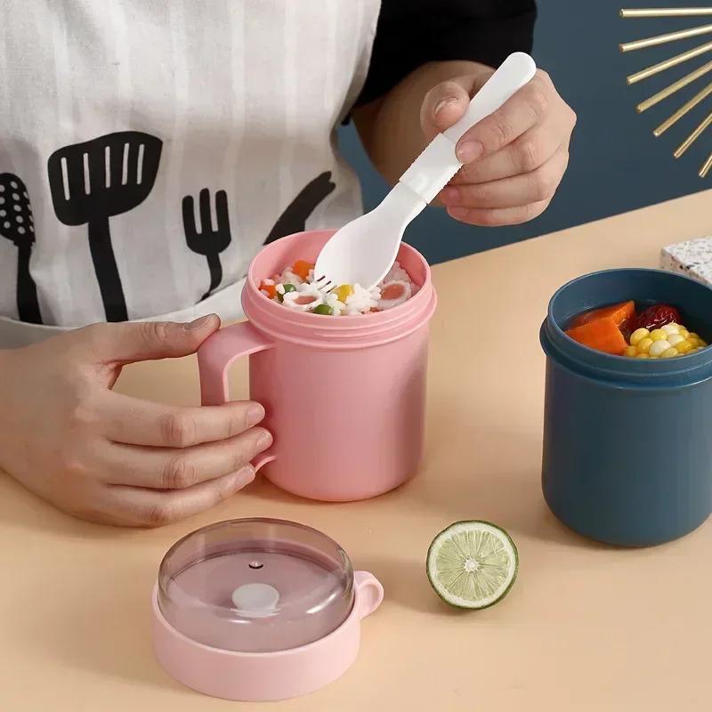 Creative Portable Lunch Box Microwave Soup Cup WIth Spoon Breakfast Milk Salad Yogurt Bottle Snack Box Food Storage Container