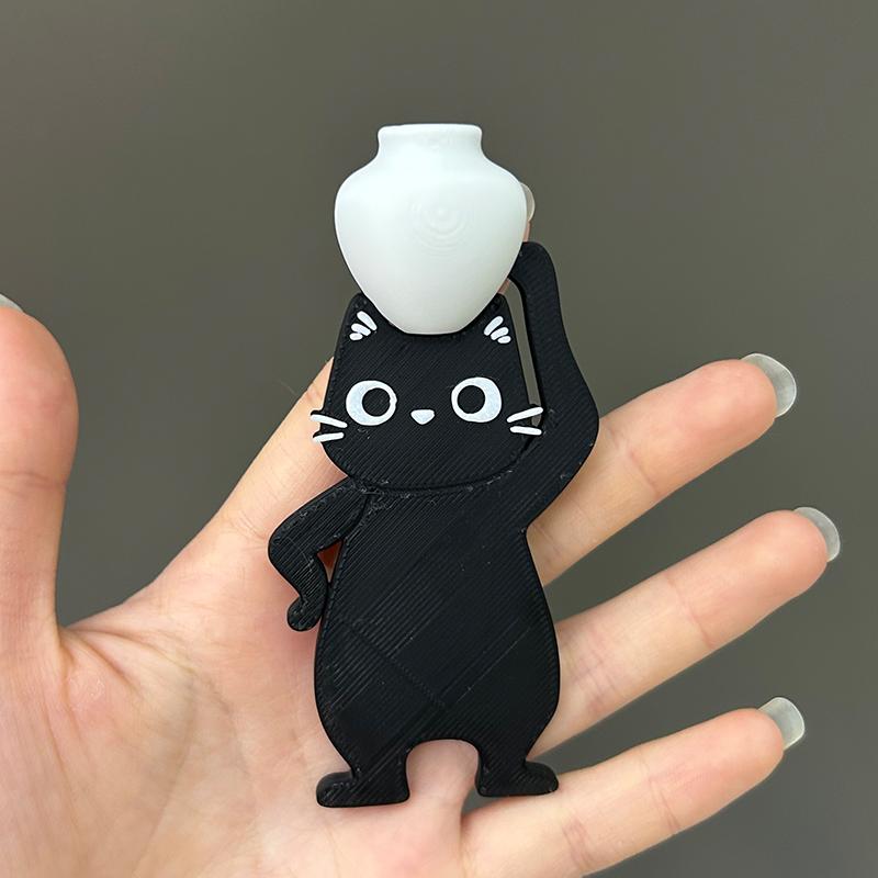3D Printed Mini Vase Cat Design Fridge Magnet Cat Whisker Collector Ornaments Adhesive & Magnetic Home Office Decor Memorial Box