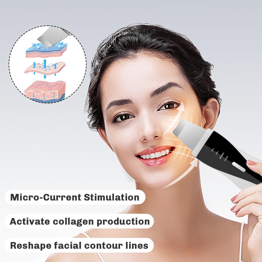 Ultrasonic Facial Scrubber Pore Cleaner & Blackhead Remover,  Skin Spatula Tool for Deep Cleansing, Lifting and Acne Care
