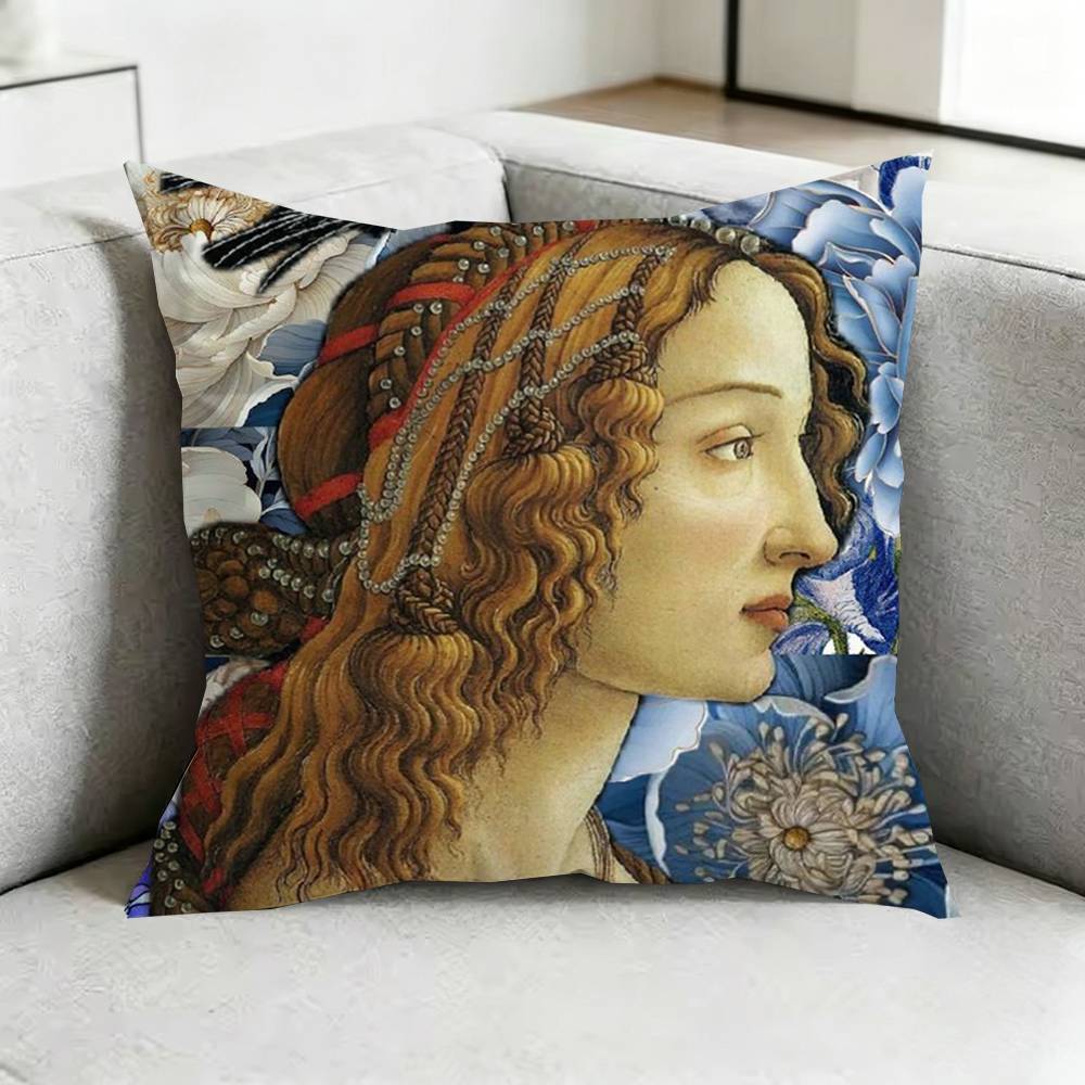 Sandro BBotticelli Renaissance Pillow Case Square DoubleSided Sofa Cushion Cover Bedroom Bedside Pillow Gift
