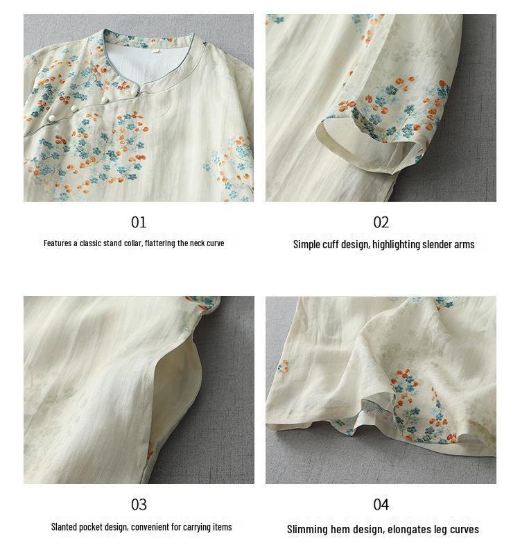Chinese Style Fresh Age-Reducing Qipao Dress: Stand Collar, Diagonal Placket, Slim-Fit, Mid-Sleeve, Summer Cotton-Linen Blend for Women.