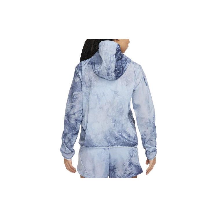 Nike Trail Logo Embroidered Tie-Dye Printed Hooded Casual Jacket Women Jackets Light-Armor-Blue FN6853-440
