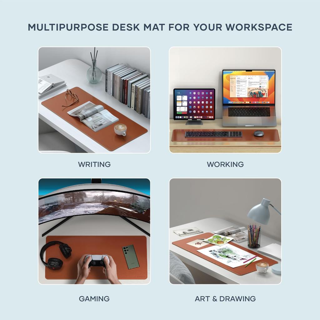 SATECHI Vegan Leather Desk Mat, Large Mouse Pad, Scratch and Water Resistant, Easy to Clean, for Office and Home Use (68 x 31.5 x 0.3cm) (Brown)