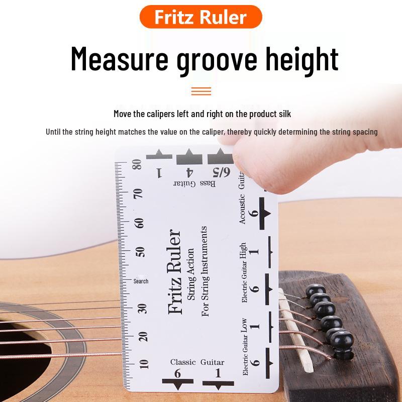 Stainless Steel Guitar String Spacing and Height Measuring Ruler for Electric, Classical, and Bass Guitars.