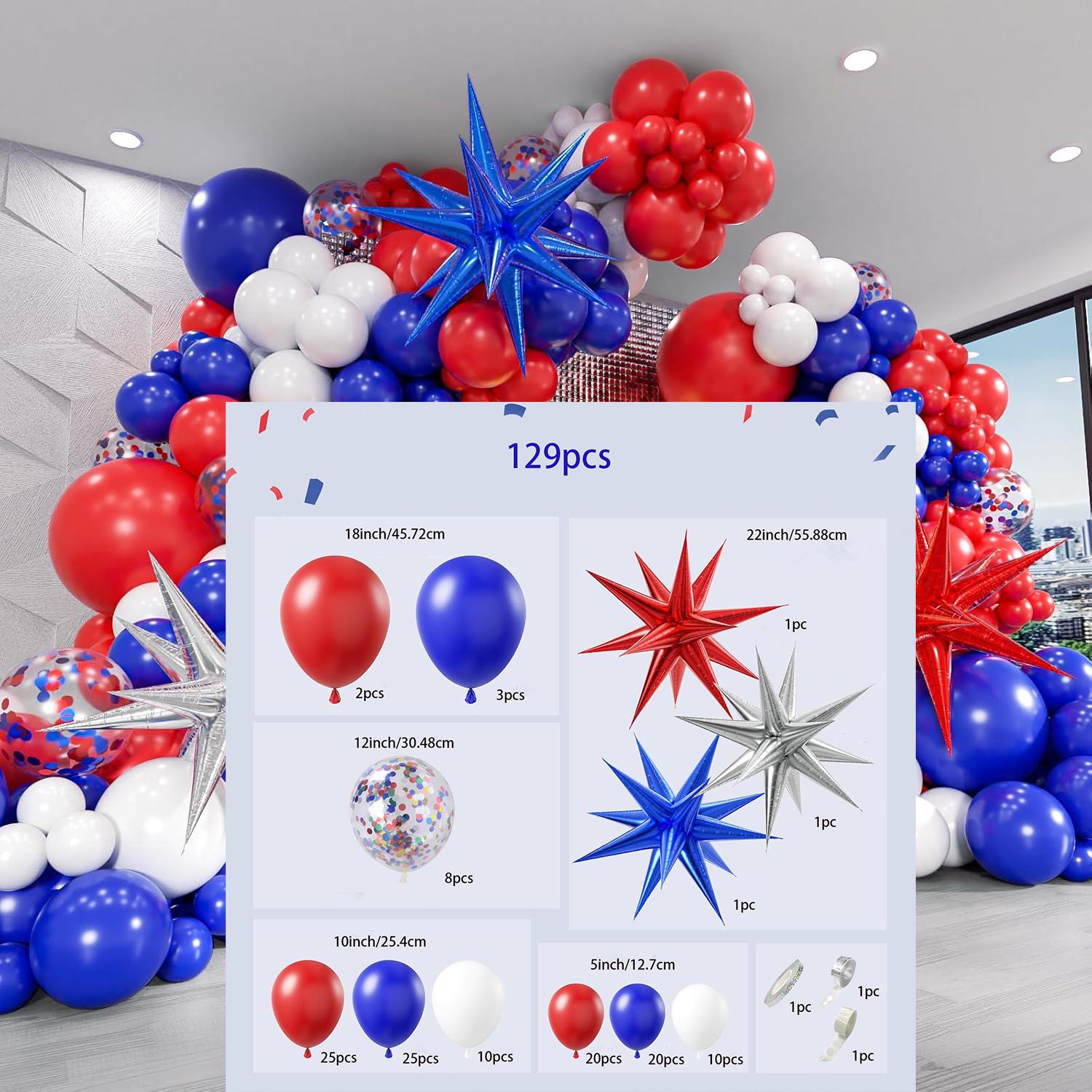 

129pcs Red White and Blue Balloon Garland Arch Kit Independence Day Graduation Baseball Birthday Party Room Decoration Supplies Other