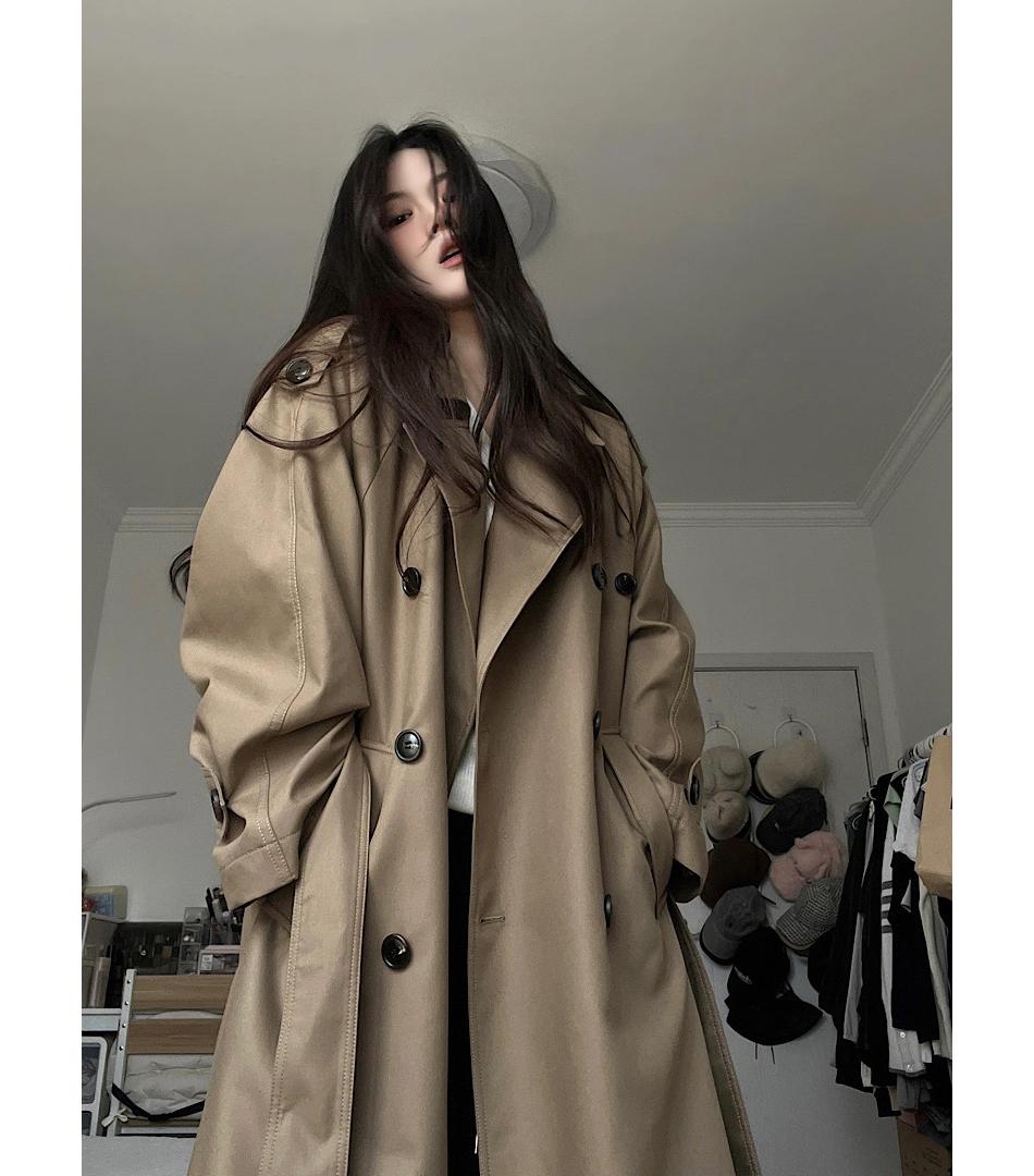 

Нишевая ветровка Майяра, модная, утонченного силуэта, большой лацкан, двубортная куртка средней длины S дубильная кора