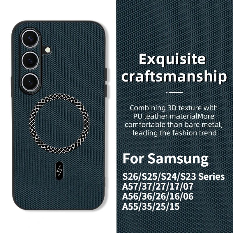 3D Triangle Pattern Leather Magnetic Case for Samsung Galaxy S26/25/24/23 Plus Ultra A57/37/27/17/07/56 Wireless Charging Funda