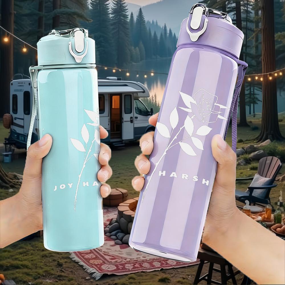 1PC Thin rose line sketch minimal print 750ml colorful plastic sports water bottle leakproof pop up lid with straw for outdoor work home use