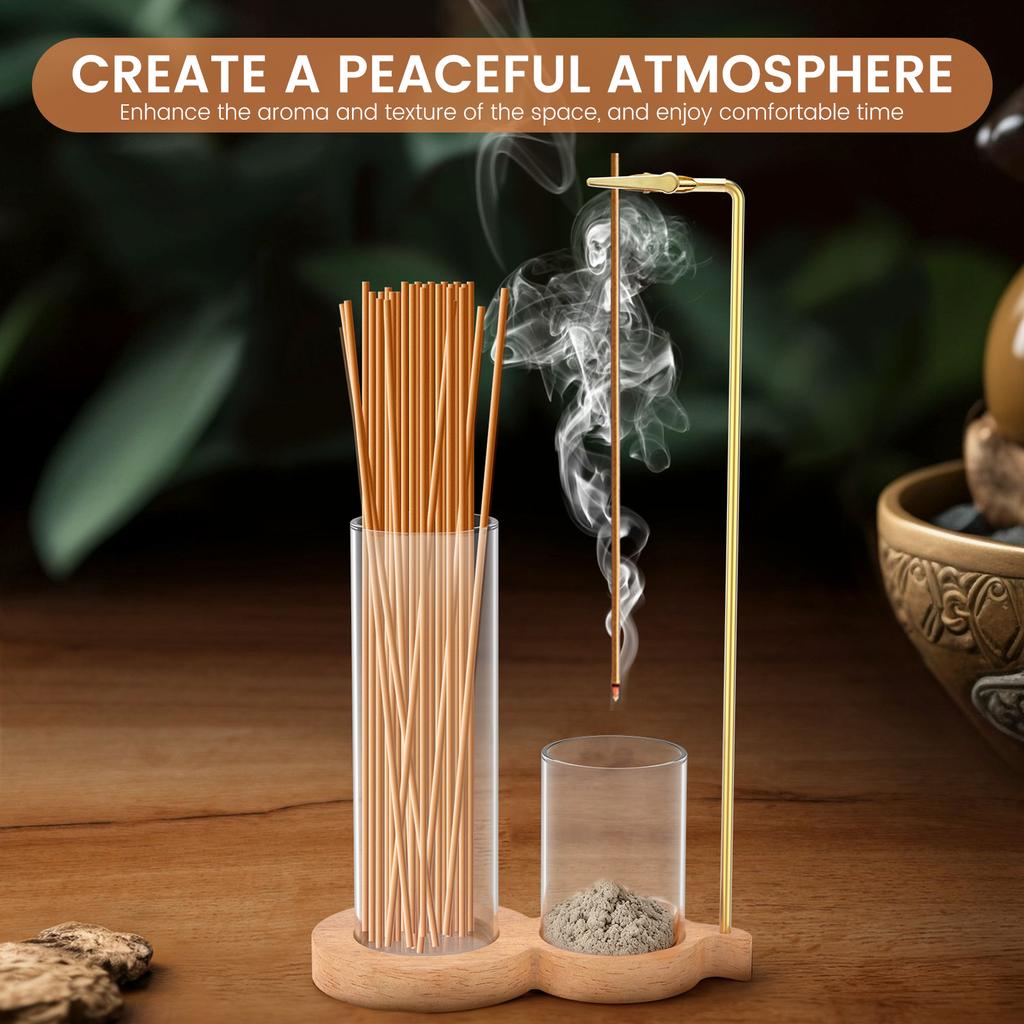 2 in 1 Incense Holder Anti-Ash Flying Incense Burne with Removable Glass Ash Catcher and Incense Sticks Organizer for Home Decor