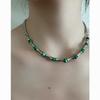 Handcrafted Stainless Steel Pendant Necklace Featuring Bamboo Chain And Green Stone For Gift