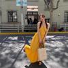 Yellow Spaghetti Strap Beach Vacation Dress: Women's Ruched Waist Slimming Backless A-line Long Dress