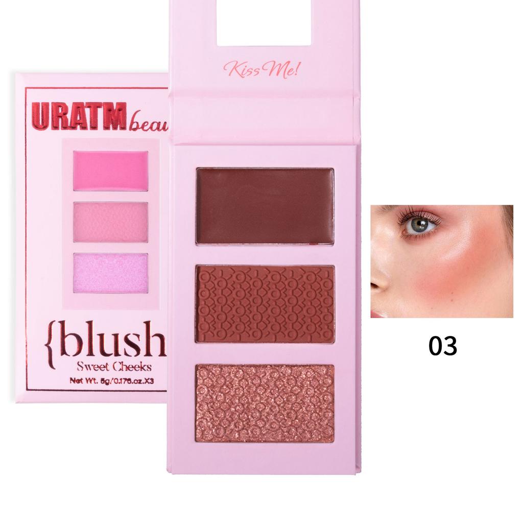 Tre färger Highlighter Rouge Palett Matt Pärlemorskimrande 3D Kontur Palett Framhävande Nässkugga Naturlig Naken Sminkpuder Kaka