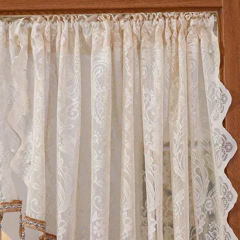 1Stk/2Stk mit Perlen Alljahres-Spitzentürvorhang Französisch Vintage Klarer Tüll Heimdeko Blumenstickerei Dreieck Design