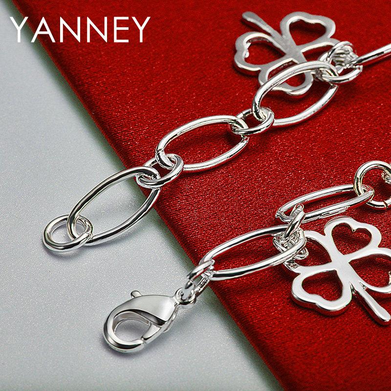 Exquisite 925 Sterling Silver Four-Leaf Clover Bracelet - Women's Gift Jewelry Party Fashion Accessory
