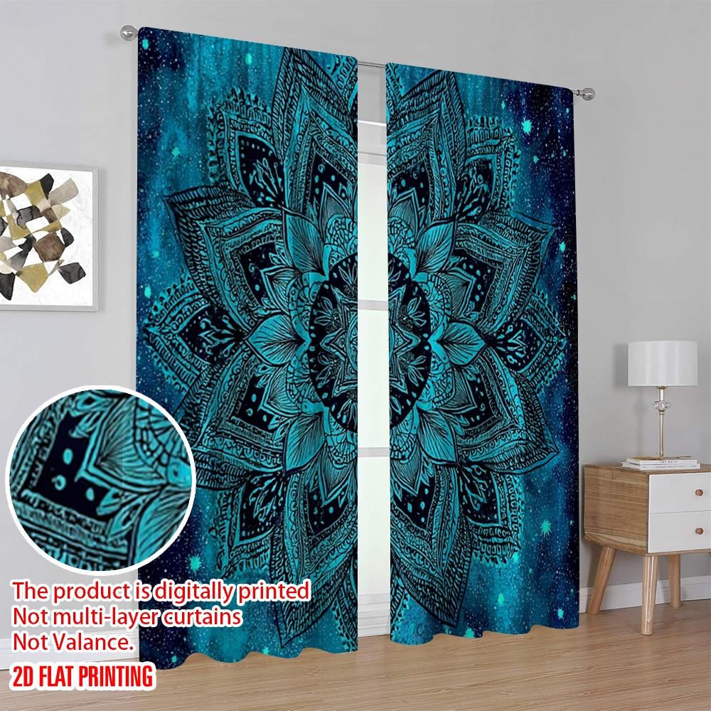 Set Of 2 Flat Printing Curtain Flower Fabric Without Electricity Versatile Use Classroom Office Polyester Machine Washable Perfect For