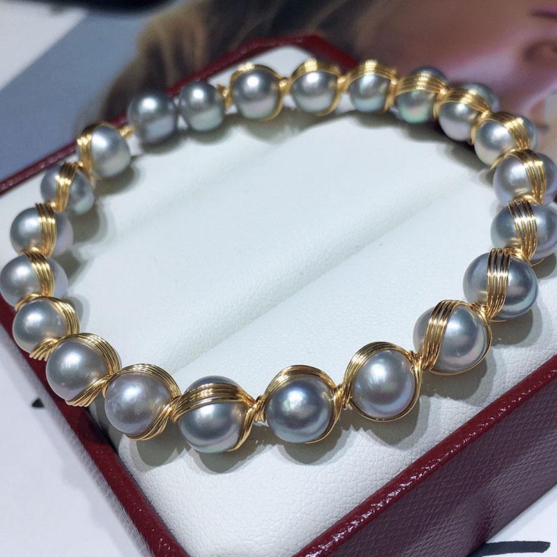 Gold-Plated Freshwater Pearl Bracelet, 6-7mm, Adjustable, Simple and Elegant Style 043