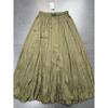 South Korea 8 Seconds Home Elastic Waist Pleat Skirt Army Green A Word Big Hemline Artistic Skirt Long Dress Women Summer