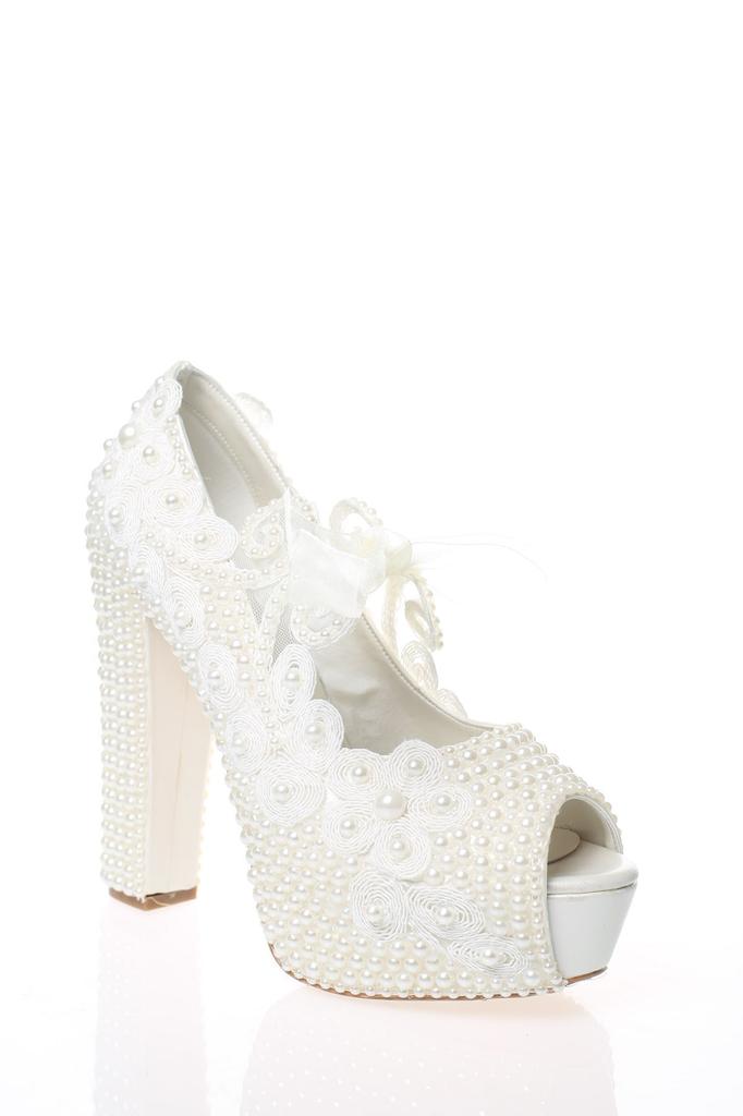 Scarpe da sposa ricamate con pietra perlata alla moda da donna per la festa