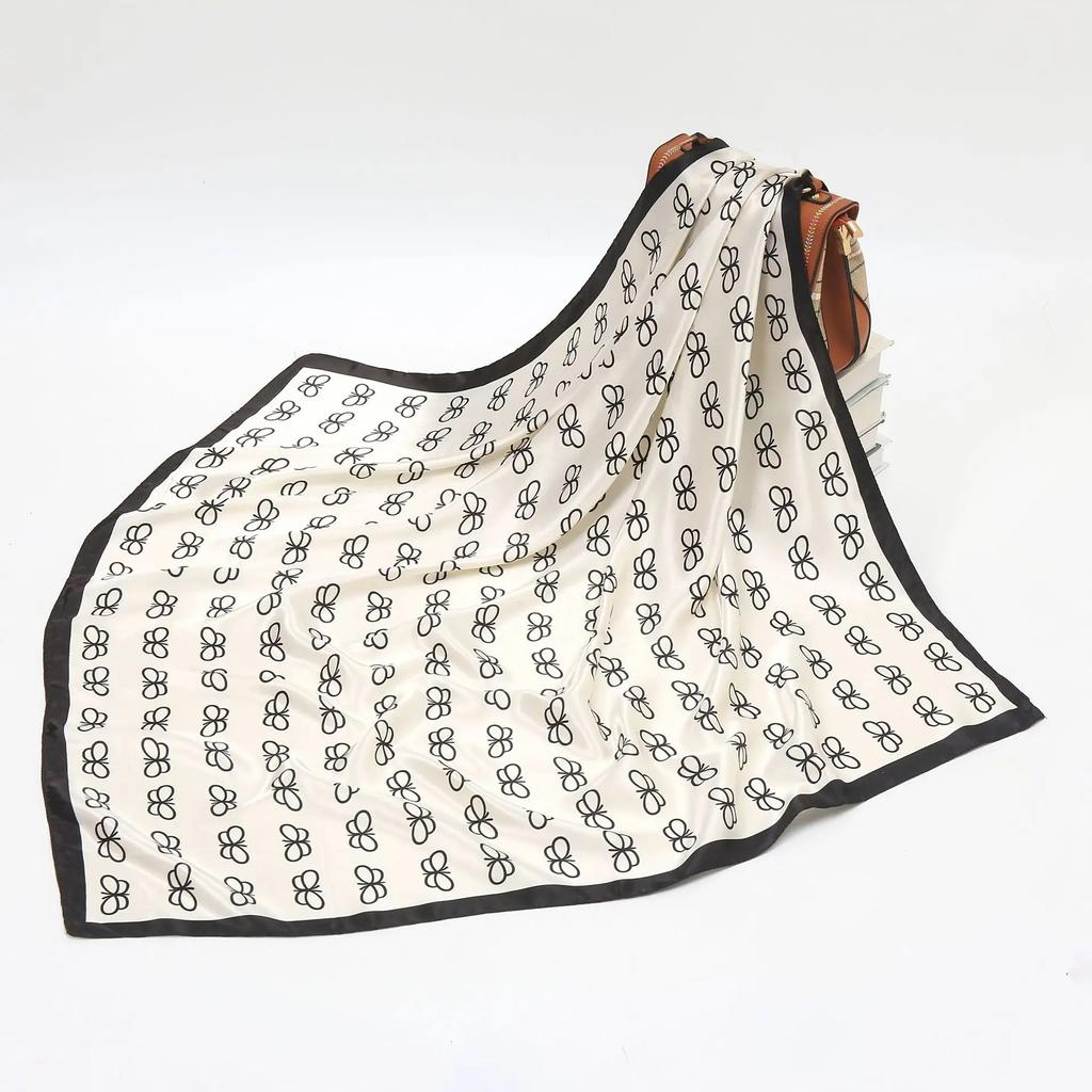 90cm Square Shawls Wraps Silk Scarves For Women Bandana Head Large Hijab Scarf Female Dot Print Headband Satin Neck Scarves