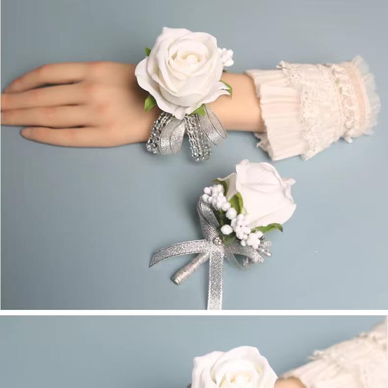 

Набор из 2 шт. корсажей и бутоньерок цвета светло-пурпурной розы, искусственные браслеты-корсажи на запястье, мужская бутоньерка