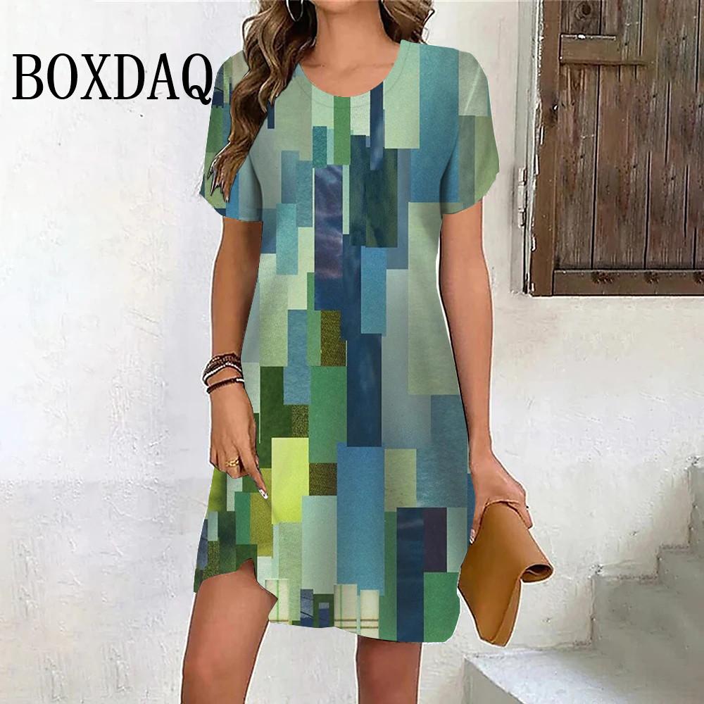Vintage Kadın Elbisesi 3D Baskı Moda Kadın Giyim Yeni Günlük Bol Elbise Yaz Büyük Beden Kadın Zarif Kısa Kollu Elbise
