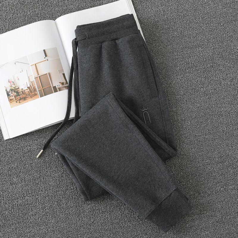 

Универсальные коричневые спортивные брюки весна-осень женские с высокой талией на кулиске весенне-осенние спортивные штаны 2023 новое поступление женские брюки из чистого хлопка Dark gray M