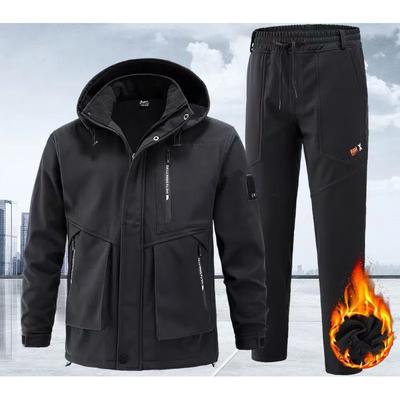Men's Mountaineering Snow Warmer Thickened Set Plus Size Sports Work Suit Jacket + Pants 2-piece Set