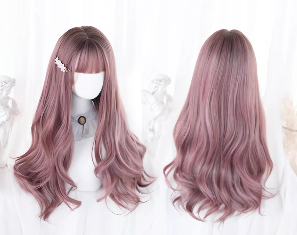 RyuuCos Lolita Wig Long Hair Curly Brown Wig Black Gradient Pink Brown Natural Harajuku Cosplay Heat Resistant Disguise Present Event Halloween