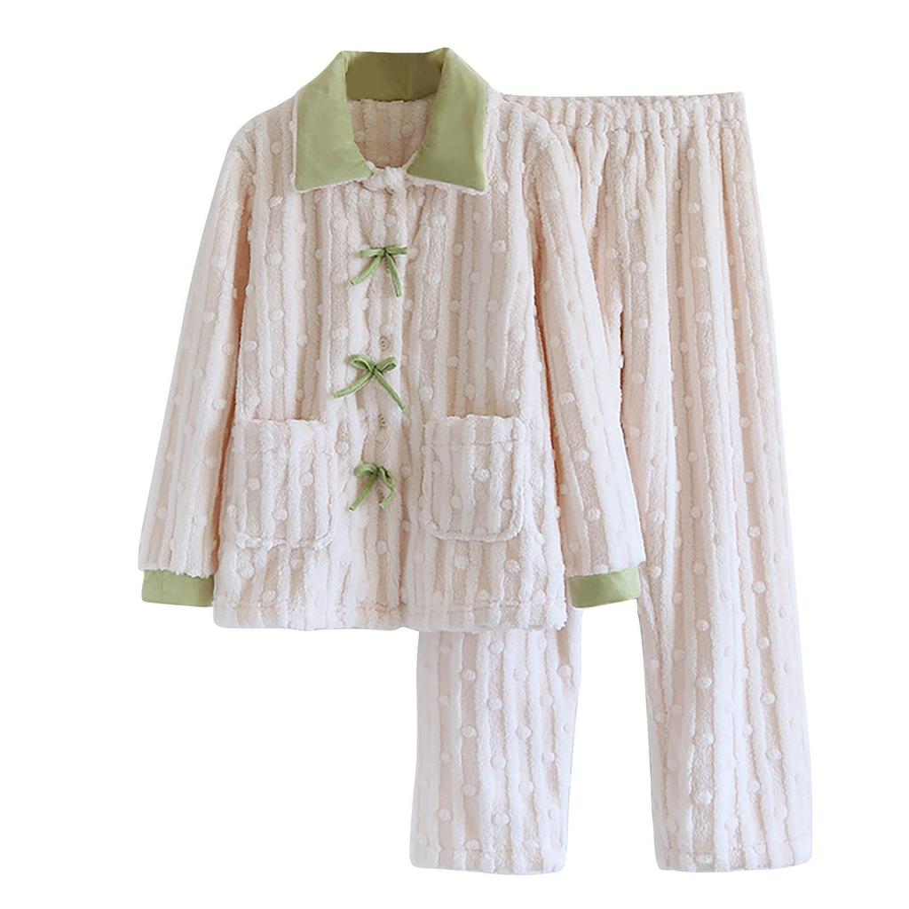 Women's Flannel Can Be Worn Outside, Soft And Comfortable, Thick And Warm, Plus Size Long Sleeved Long Pants Home Suit Set