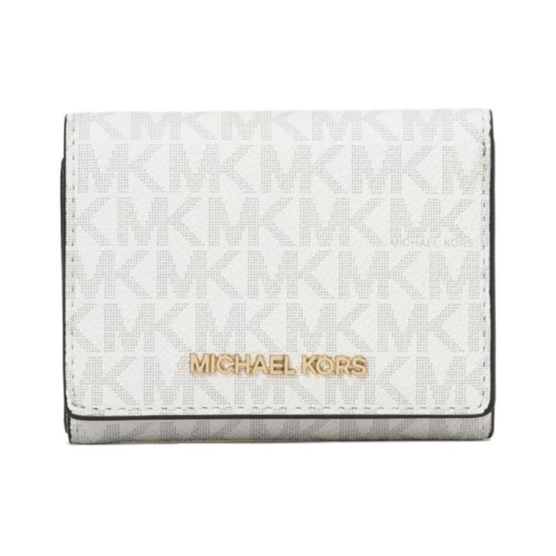 MICHAEL KORS Jet Set Travel Logo Print Snap Fastening Coated Canvas Wallet Medium Women s Glossy White белый