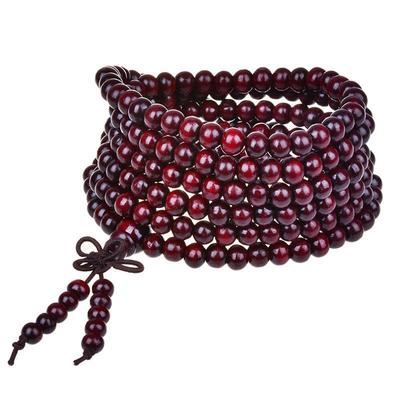 Pulseira de Contas Budistas de Sândalo Vermelho-Castanho 108, Envolve 3 Vezes, Rosário Estilo Estrela