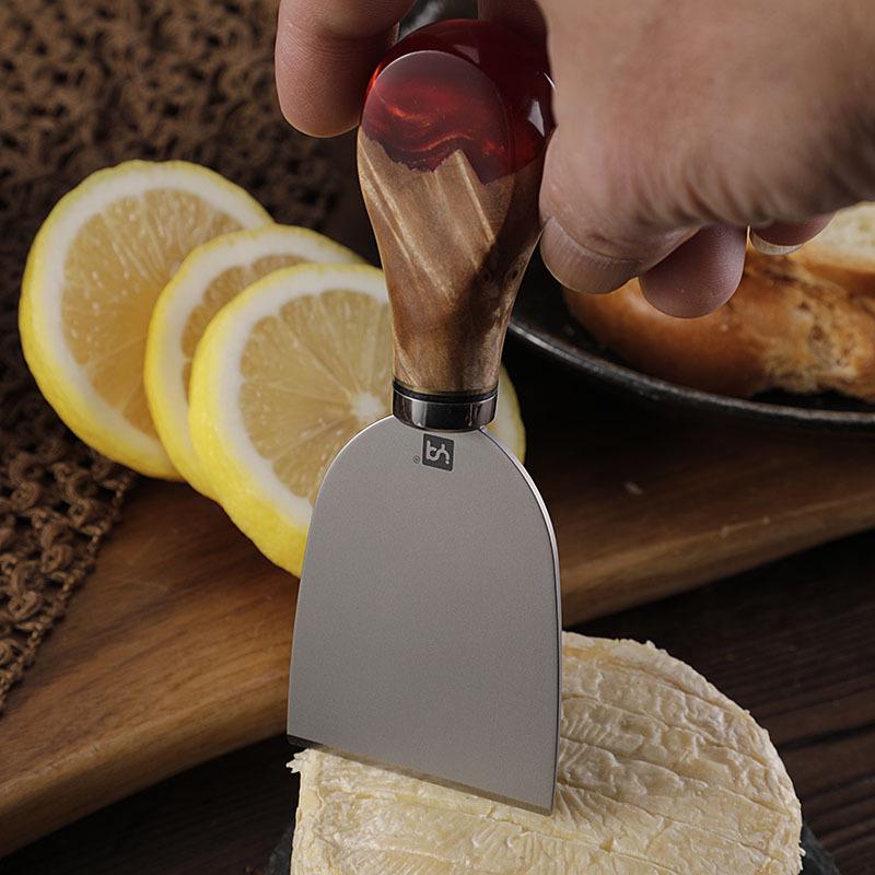 High-End Pure Titanium Cheese Knife Set with Red Resin Wood Handle
