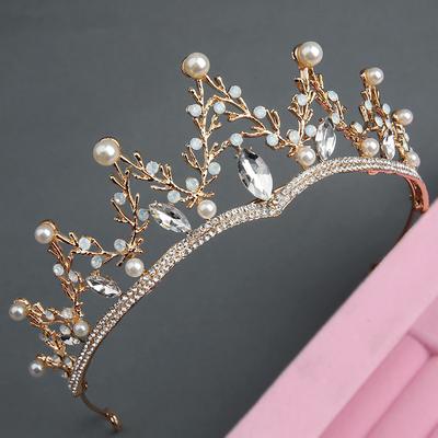 Bridal Alloy Rhinestone Crown Headdress New Baroque Crown Wedding Gauze Accessories Crystal Gold Birthday Hair Accessories