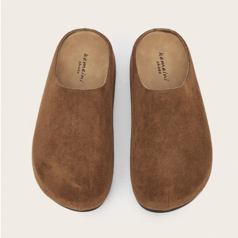 Fashion Retro Brown Faux Suede Platform Slippers Women Fashion Round Toe Thick Bottom Slide Sandals Comfortable Non-Slip Casual Shoes
