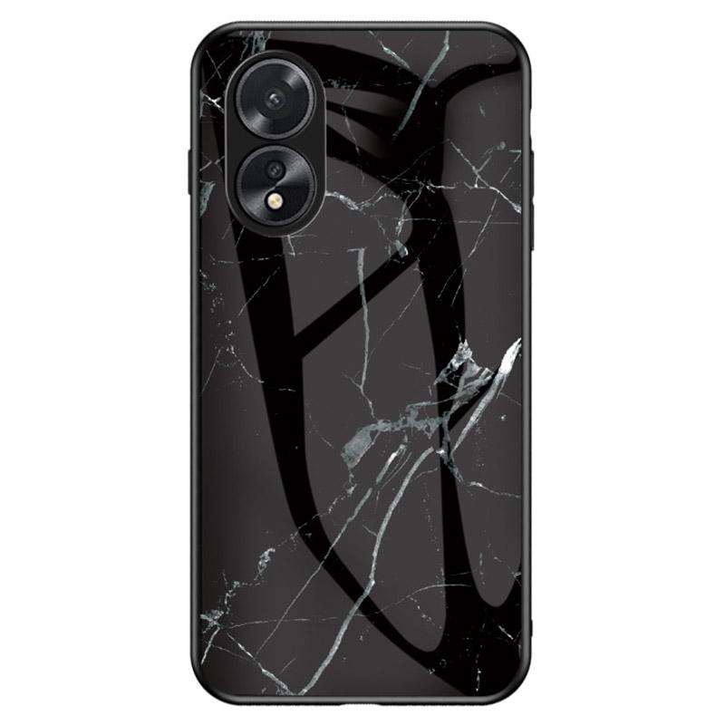 For Oppo A38 4G Case Marble Pattern Tempered Glass+PC+TPU Phone Back Cover